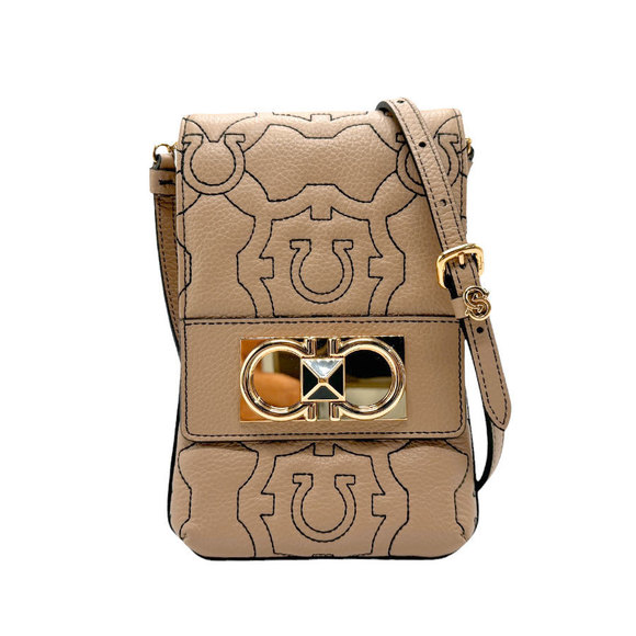 Salvatore Ferragamo Handbags - Salvatore Ferragamo Gancini Crossbody Bag Phone Holder Beige